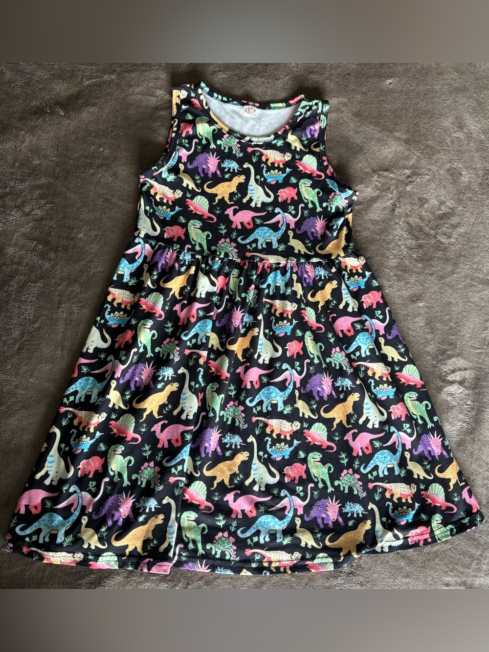Girls Black Dress with Colorful Dinosaur Print